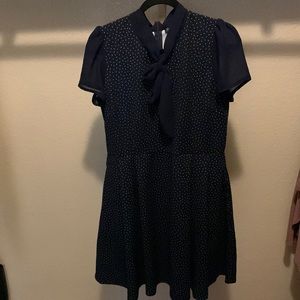 Unique Vintage- Smak Parlour: XL Navy blue with white Polkadots,Swing Dress